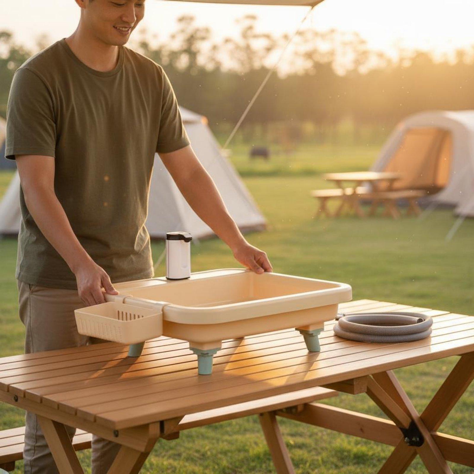 Outdoor Adventurer - Tragbares Campingwaschbecken mit eingebautem Wasserhahn und