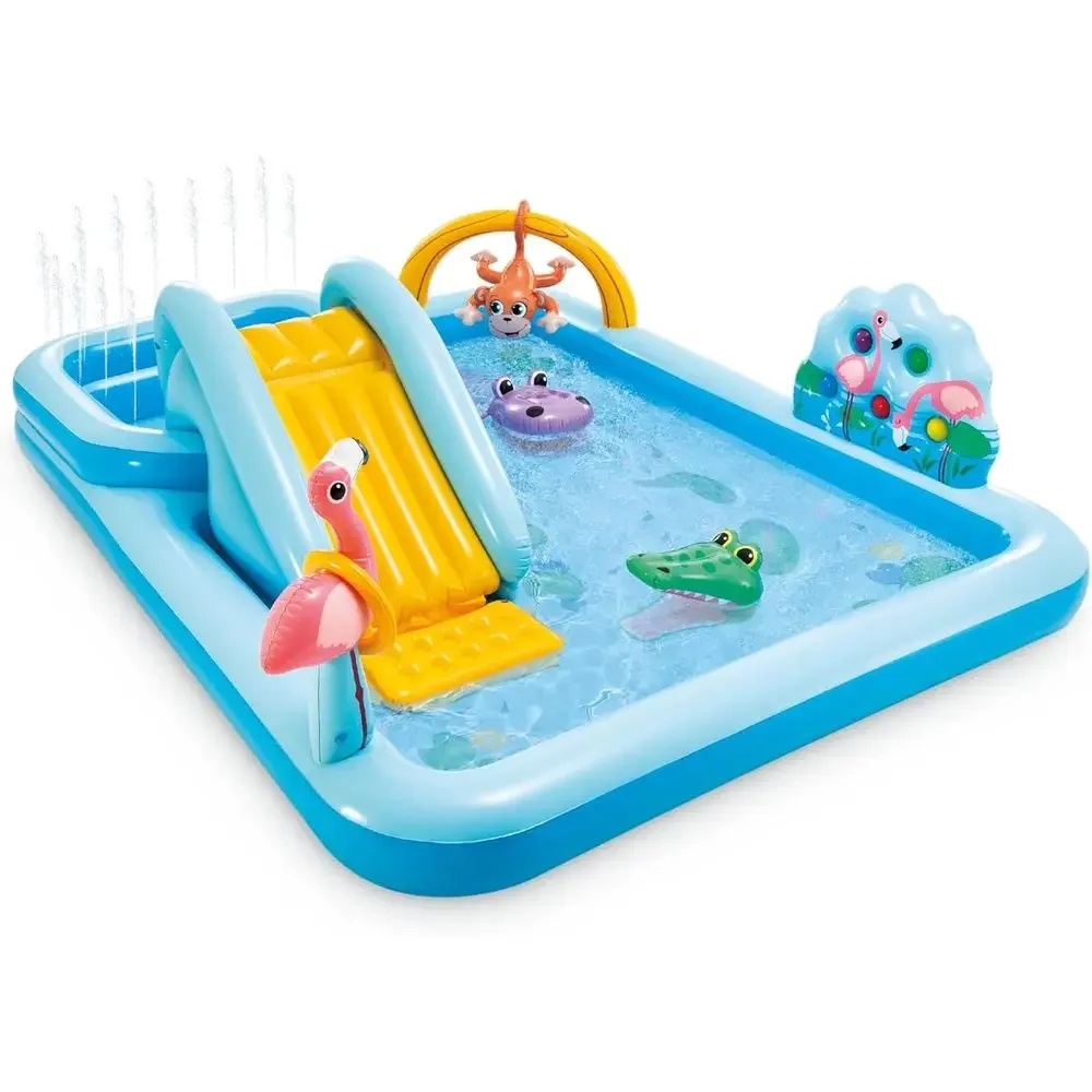 Outdoor Adventure For Kids - Aufblasbares Dschungel-Abenteuer-Spielcenter mit Wasserrutsche für Kinder