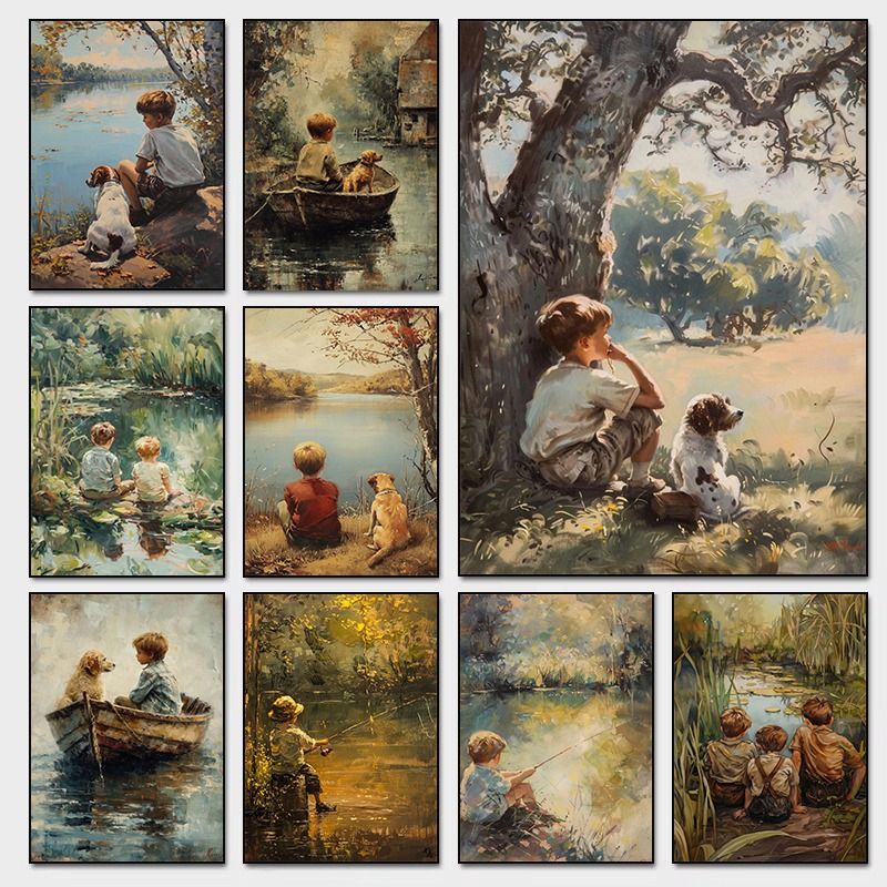 Outdoor Adventure For Kids - Vintage Jungenzimmer Kunst Poster Junge und