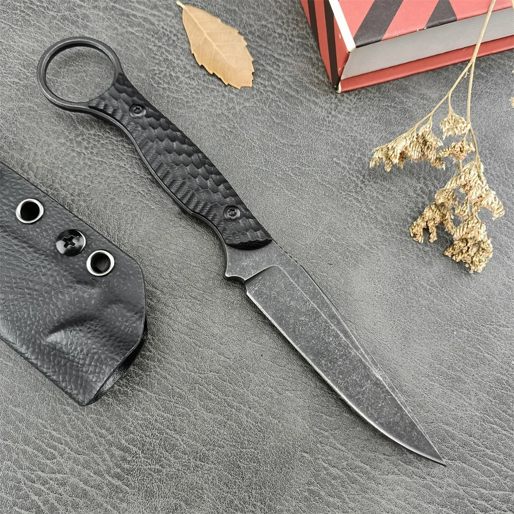 Survival Knife Full Tang - Hochharte Outdoor-Camping-Messer mit G10-Griff und Kydex-Scheide,