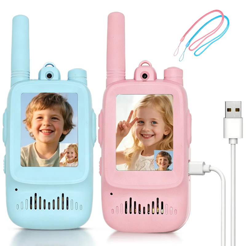 Outdoor Adventure For Kids - 2 Stück Kinder-Video-Walkie-Talkie, wiederaufladbar, für drinnen