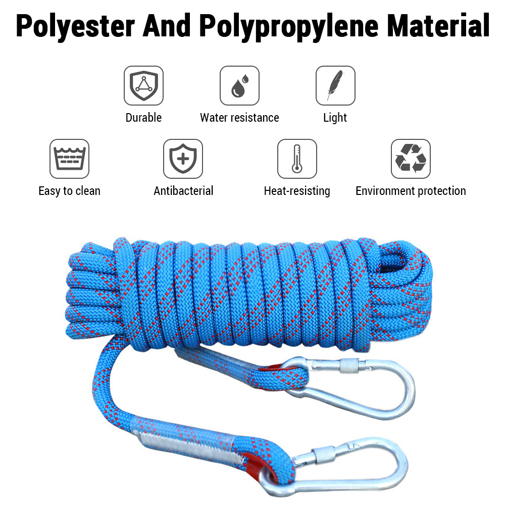 Rope Climbing Static - 10mm Kletterseil 10M/20M/30M Doppelhaken Langlebiges Outdoor-Felsseil